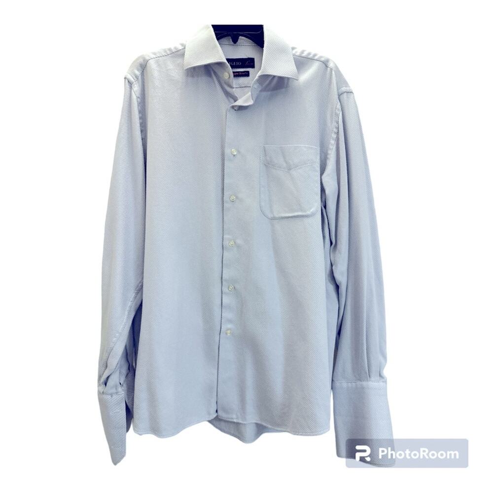 Tiglio Luxe Doppio Ritorto Men’s Long Sleeve Button Up Dress Shirt Blue 16 1/2